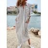 imageCHARTOU Women Striped Shirt Dress Cotton Linen Roll Up Sleeve Loose Beach Vacation Maxi DressGrey White