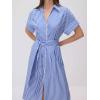 imageCHARTOU Women Striped Summer Dresses 2025 Short Sleeve Color Block Casual Button Down Shirt Dress with BeltBlue