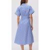 imageCHARTOU Women Striped Summer Dresses 2025 Short Sleeve Color Block Casual Button Down Shirt Dress with BeltBlue