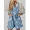 imageCHARTOU Women Summer Bib Denim Short Overalls Star Printed RollUp Wide Leg Pleated Jean Romper JumpsuitBlue
