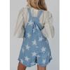 imageCHARTOU Women Summer Bib Denim Short Overalls Star Printed RollUp Wide Leg Pleated Jean Romper JumpsuitBlue