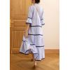 imageCHARTOU Women Summer Boho RIC RAC Striped Tiered Maxi Dress 34 Sleeve Ruffle Ruched Swing Beach Shirt DressBlue