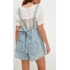imageCHARTOU Women Summer Casual Denim Romper Adjustable Straps Wide Leg Shorts Jumpsuit with PocketsLight Blue