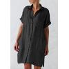 imageCHARTOU Women Summer Cotton Linen Button Down Shirt Dress Gauze Short Sleeve Shift Dress Seersucker Flowy Cover Ups PocketsBlack