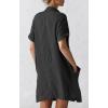 imageCHARTOU Women Summer Cotton Linen Button Down Shirt Dress Gauze Short Sleeve Shift Dress Seersucker Flowy Cover Ups PocketsBlack