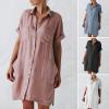 imageCHARTOU Women Summer Cotton Linen Button Down Shirt Dress Gauze Short Sleeve Shift Dress Seersucker Flowy Cover Ups PocketsPink