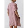 imageCHARTOU Women Summer Cotton Linen Button Down Shirt Dress Gauze Short Sleeve Shift Dress Seersucker Flowy Cover Ups PocketsPink