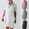 imageCHARTOU Women Summer Cotton Linen Button Down Shirt Dress Gauze Short Sleeve Shift Dress Seersucker Flowy Cover Ups PocketsWhite