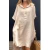 imageCHARTOU Women Summer Cotton Linen Dress with Pockets Half Sleeve Causal Loose Fit Tunic Shirt DressApricot