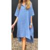 imageCHARTOU Women Summer Cotton Linen Dress with Pockets Half Sleeve Causal Loose Fit Tunic Shirt DressBlue