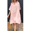 imageCHARTOU Women Summer Cotton Linen Dress with Pockets Half Sleeve Causal Loose Fit Tunic Shirt DressPink