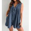 imageCHARTOU Women Summer Denim Overalls Shorts Romper Jean Jumpsuit Sleeveless Shortalls Flowy Ruffle Romper PocketsDark Blue