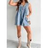 imageCHARTOU Women Summer Denim Overalls Shorts Romper Jean Jumpsuit Sleeveless Shortalls Flowy Ruffle Romper PocketsLight Blue