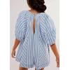 imageCHARTOU Women Summer Flowy Short Rompers Oversize Striped Puff Jumpsuit Short Sleeve Dress Romper OverallsBlue