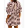 imageCHARTOU Women Summer Flowy Short Rompers Oversize Striped Puff Jumpsuit Short Sleeve Dress Romper OverallsCoffee
