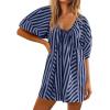 imageCHARTOU Women Summer Flowy Short Rompers Oversize Striped Puff Jumpsuit Short Sleeve Dress Romper OverallsDark Blue