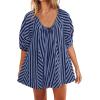 imageCHARTOU Women Summer Flowy Short Rompers Oversize Striped Puff Jumpsuit Short Sleeve Dress Romper OverallsDark Blue