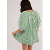 imageCHARTOU Women Summer Flowy Short Rompers Oversize Striped Puff Jumpsuit Short Sleeve Dress Romper OverallsGreen