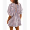 imageCHARTOU Women Summer Flowy Short Rompers Oversize Striped Puff Jumpsuit Short Sleeve Dress Romper OverallsLight Pink