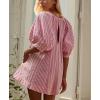 imageCHARTOU Women Summer Flowy Short Rompers Oversize Striped Puff Jumpsuit Short Sleeve Dress Romper OverallsPink