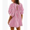 imageCHARTOU Women Summer Flowy Short Rompers Oversize Striped Puff Jumpsuit Short Sleeve Dress Romper OverallsRed