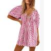 imageCHARTOU Women Summer Flowy Short Rompers Oversize Striped Puff Jumpsuit Short Sleeve Dress Romper OverallsRed