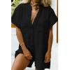 imageCHARTOU Women Summer Shorts Romper Button Down Wide Leg Cotton Linen Shortalls JumpsuitBlack