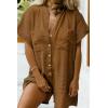 imageCHARTOU Women Summer Shorts Romper Button Down Wide Leg Cotton Linen Shortalls JumpsuitBrown