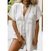 imageCHARTOU Women Summer Shorts Romper Button Down Wide Leg Cotton Linen Shortalls JumpsuitWhite