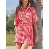 imageCHARTOU Women Summer Stripes Romper Jumpsuit Short Sleeve Button Up Shirt Elastic Waist Overall with PocketsRed