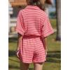 imageCHARTOU Women Summer Stripes Romper Jumpsuit Short Sleeve Button Up Shirt Elastic Waist Overall with PocketsRed