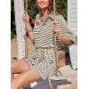 imageCHARTOU Women Summer Stripes Romper Jumpsuit Short Sleeve Button Up Shirt Elastic Waist Overall with PocketsWhite