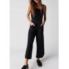 imageCHARTOU Women Wide Leg Back Tie Denim Bib Overall Jumpsuit Y2k Baggy Cropped Cargo Jeans Pants with PocketsBlack