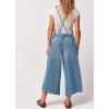 imageCHARTOU Women Wide Leg Back Tie Denim Bib Overall Jumpsuit Y2k Baggy Cropped Cargo Jeans Pants with PocketsBlue