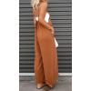 imageCHARTOU Women Wide Leg Jumpsuit One Piece Loose Spaghetti Straps Sleeveless Jumpsuits Flowy Pants Summer romperDark Khaki