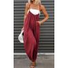 imageCHARTOU Women Wide Leg Jumpsuit One Piece Loose Spaghetti Straps Sleeveless Jumpsuits Flowy Pants Summer romperRed