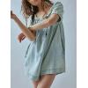 imageCHARTOU Womens Babydoll Denim Romper Jumpsuits Short Puff Sleeve Drawstring Jean Overalls ShortsBlue