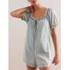 imageCHARTOU Womens Babydoll Denim Romper Jumpsuits Short Puff Sleeve Drawstring Jean Overalls ShortsBlue