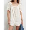 imageCHARTOU Womens Babydoll Denim Romper Jumpsuits Short Puff Sleeve Drawstring Jean Overalls ShortsWhite