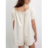 imageCHARTOU Womens Babydoll Denim Romper Jumpsuits Short Puff Sleeve Drawstring Jean Overalls ShortsWhite