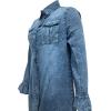 imageCHARTOU Womens Casual Button Down Denim Tunic Shirt Dress Distressed Bell Sleeve Mini Shirt DressLight Blue
