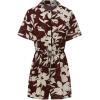 imageCHARTOU Womens Lightweight Floral Print WideLeg Beach Shorts Romper Overalls JumpsuitWine Red