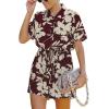 imageCHARTOU Womens Lightweight Floral Print WideLeg Beach Shorts Romper Overalls JumpsuitWine Red