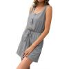 imageCHARTOU Womens Lightweight UNeck Drawstring Waist Loose Fit Romper Jumpsuit Overalls ShortsGrey