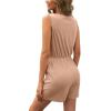 imageCHARTOU Womens Lightweight UNeck Drawstring Waist Loose Fit Romper Jumpsuit Overalls ShortsKhaki