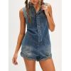 imageCHARTOU Womens Open Back Cut Out Denim Romper Short Jumpsuits Jean Vintage Lapel OverallsBlue