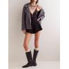 imageCHARTOU Womens Open Back Lace Up Flare Leg Denim Romper Jean Shorts Overalls with PocketsBlack