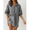 imageCHARTOU Womens Oversized Button Down Shirt Boyfriend Style Contrast Plaid Blouse TopsBlack