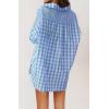 imageCHARTOU Womens Oversized Button Down Shirt Boyfriend Style Contrast Plaid Blouse TopsBlue