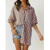 imageCHARTOU Womens Oversized Button Down Shirt Boyfriend Style Contrast Plaid Blouse TopsCoffee